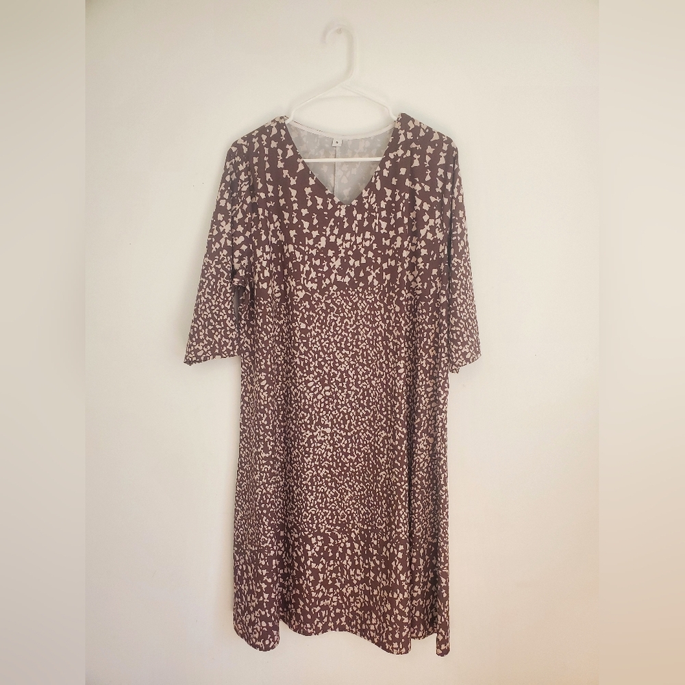 Brown Flowy Dress. XL Dress. Knee length Dress. Everyday Dress. Speckled Dress.